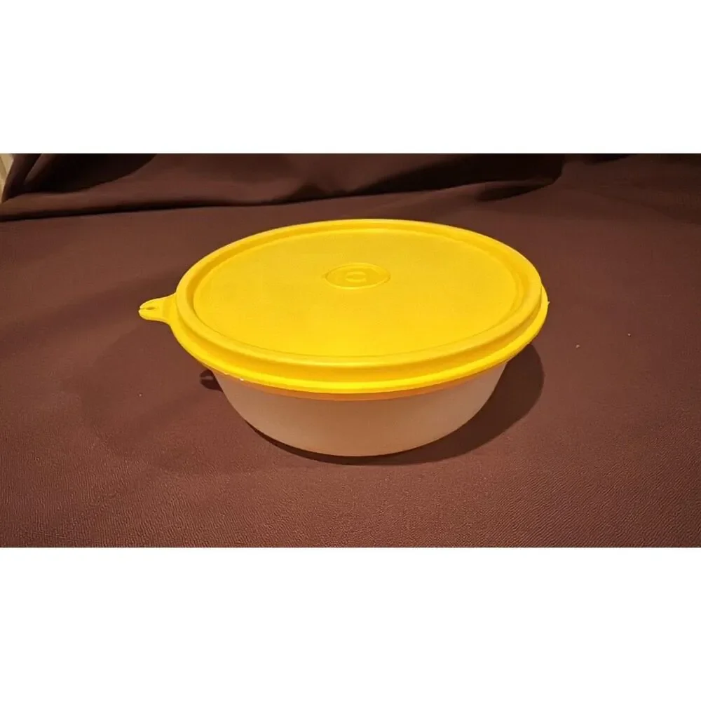 Vintage Clear Tupperware 1842 Modular Bowl with Lid Yellow